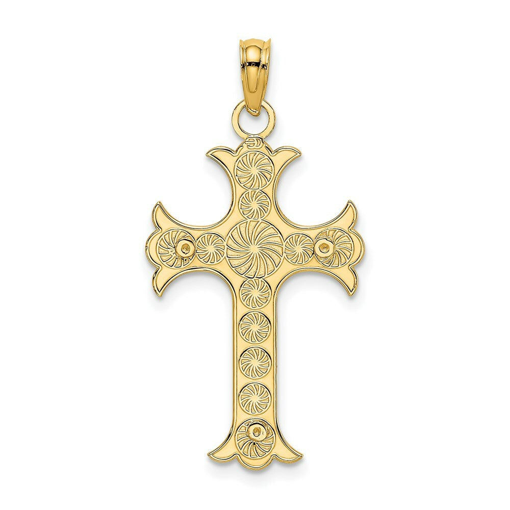14K Yellow Gold Double Sided Engraved Cross Charm Pendant