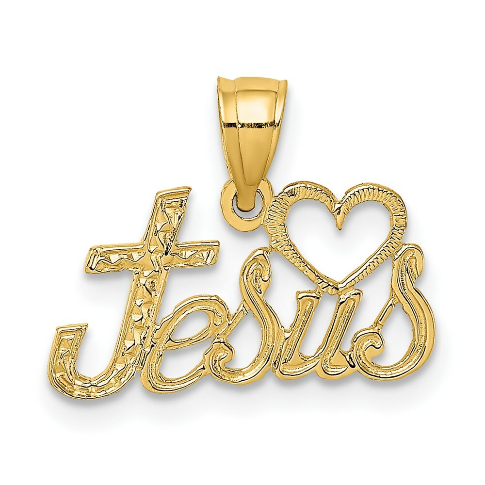 14K Yellow Gold Love Jesus Script Charm Pendant