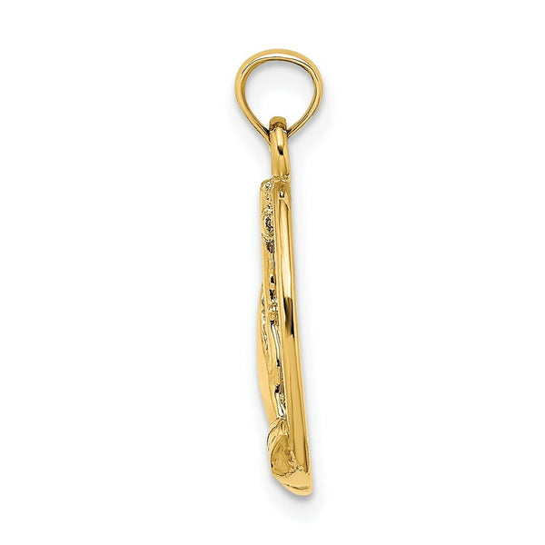 14K Yellow Gold Praying Hands & Cross In Oval Charm Pendant