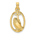Load image into Gallery viewer, 14K Yellow Gold Praying Hands &amp; Cross In Oval Charm Pendant
