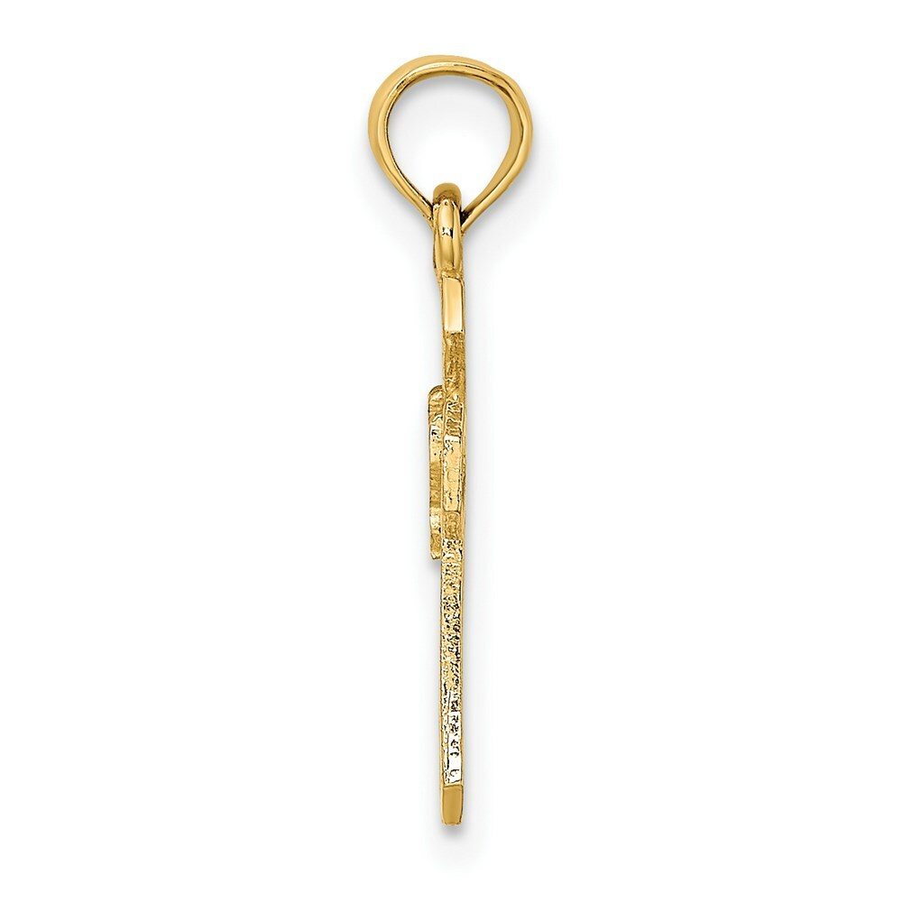 14K Yellow Gold Cut-Out Cross With Dove Charm Pendant