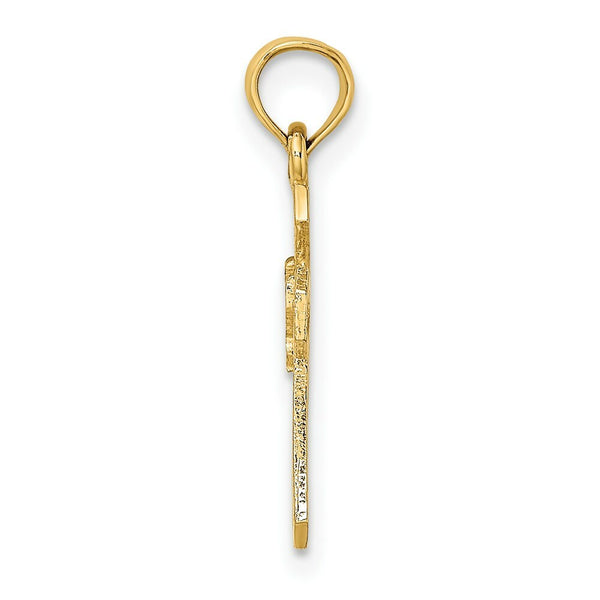 14K Yellow Gold Cut-Out Cross With Dove Charm Pendant