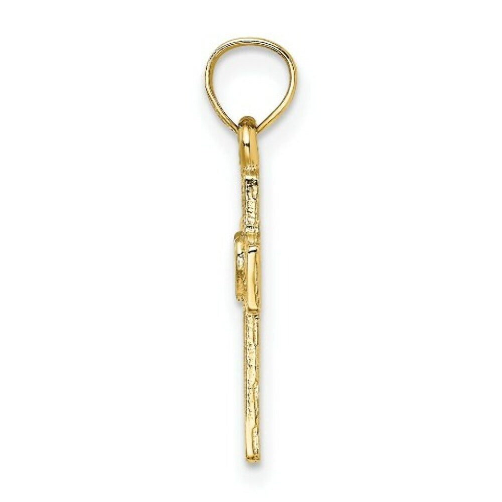14K Yellow Gold Cut-Out Cross With Heart Charm Pendant