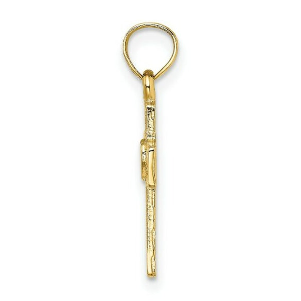 14K Yellow Gold Cut-Out Cross With Heart Charm Pendant