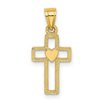 Load image into Gallery viewer, 14K Yellow Gold Cut-Out Cross With Heart Charm Pendant
