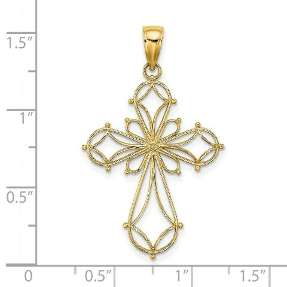 14K Yellow Gold Cut-Out Shapes Fancy Cross Charm Pendant