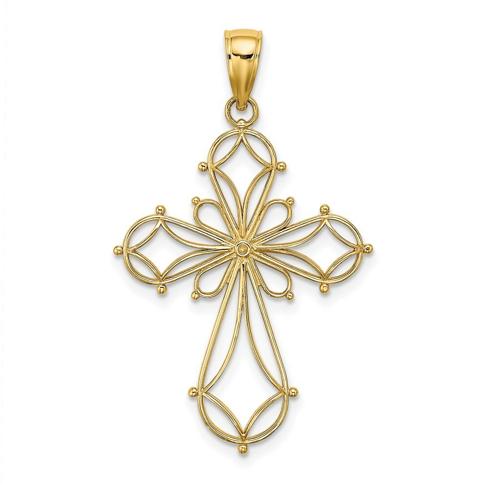 14K Yellow Gold Cut-Out Shapes Fancy Cross Charm Pendant