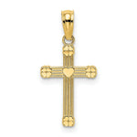 Load image into Gallery viewer, 14K Yellow Gold Textured With Center Heart Small Cross Charm Pendant

