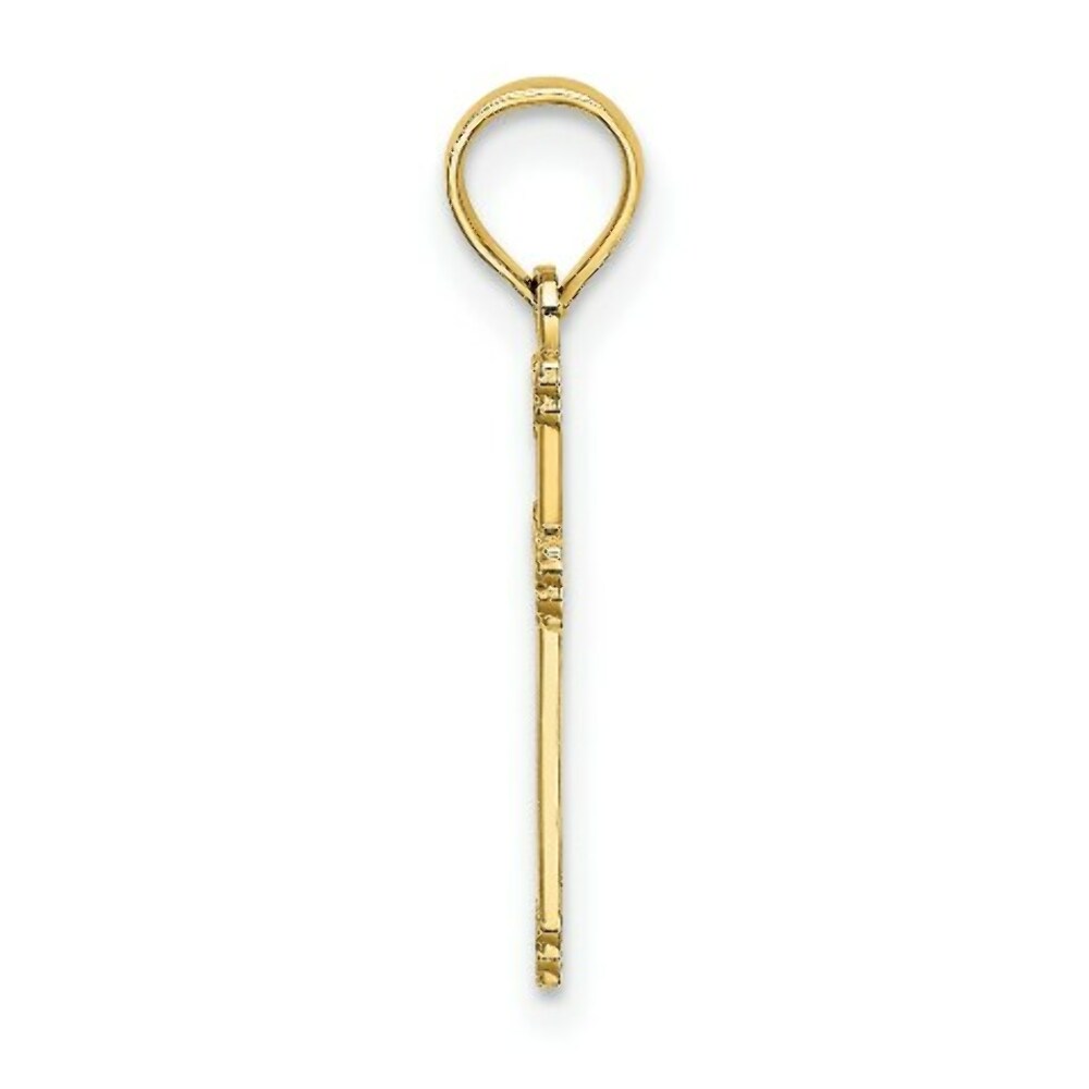 14K Yellow Gold Textured With Center Heart Small Cross Charm Pendant