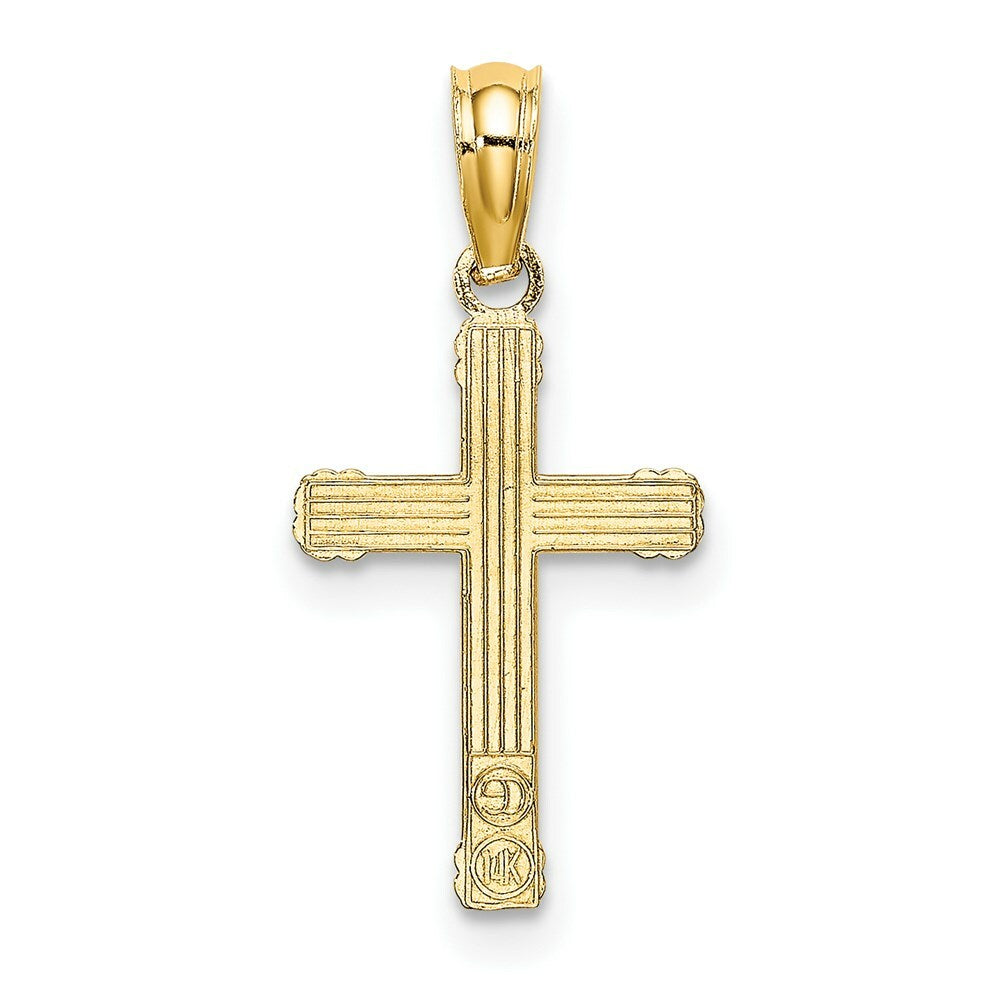 14K Yellow Gold Textured With Center Heart Small Cross Charm Pendant