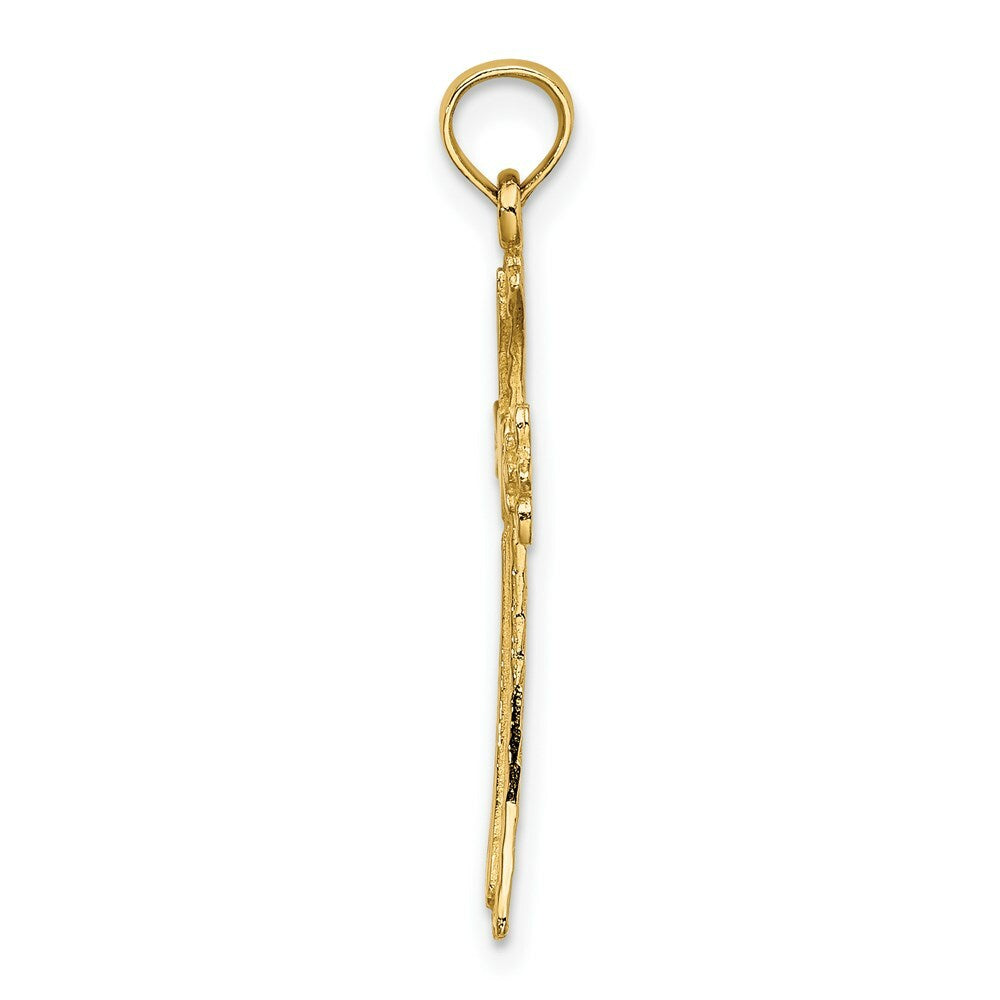 14K Yellow Gold Polished and Engraved Cross With Heart Charm Pendant