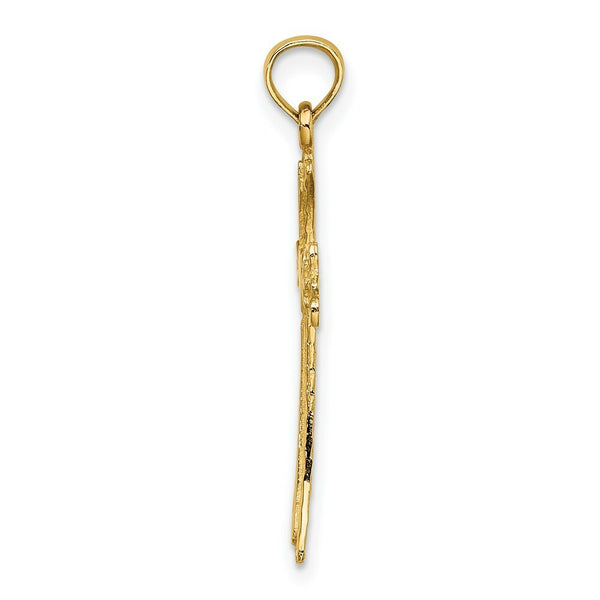 14K Yellow Gold Polished and Engraved Cross With Heart Charm Pendant