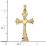 Load image into Gallery viewer, 14K Yellow Gold Polished and Engraved Cross With Heart Charm Pendant

