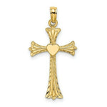 Load image into Gallery viewer, 14K Yellow Gold Polished and Engraved Cross With Heart Charm Pendant
