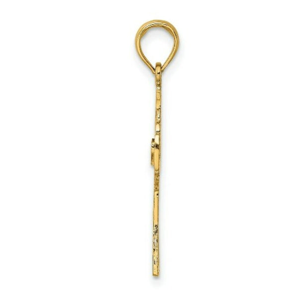 14K Yellow Gold Cross With CLADDAGH Charm Pendant