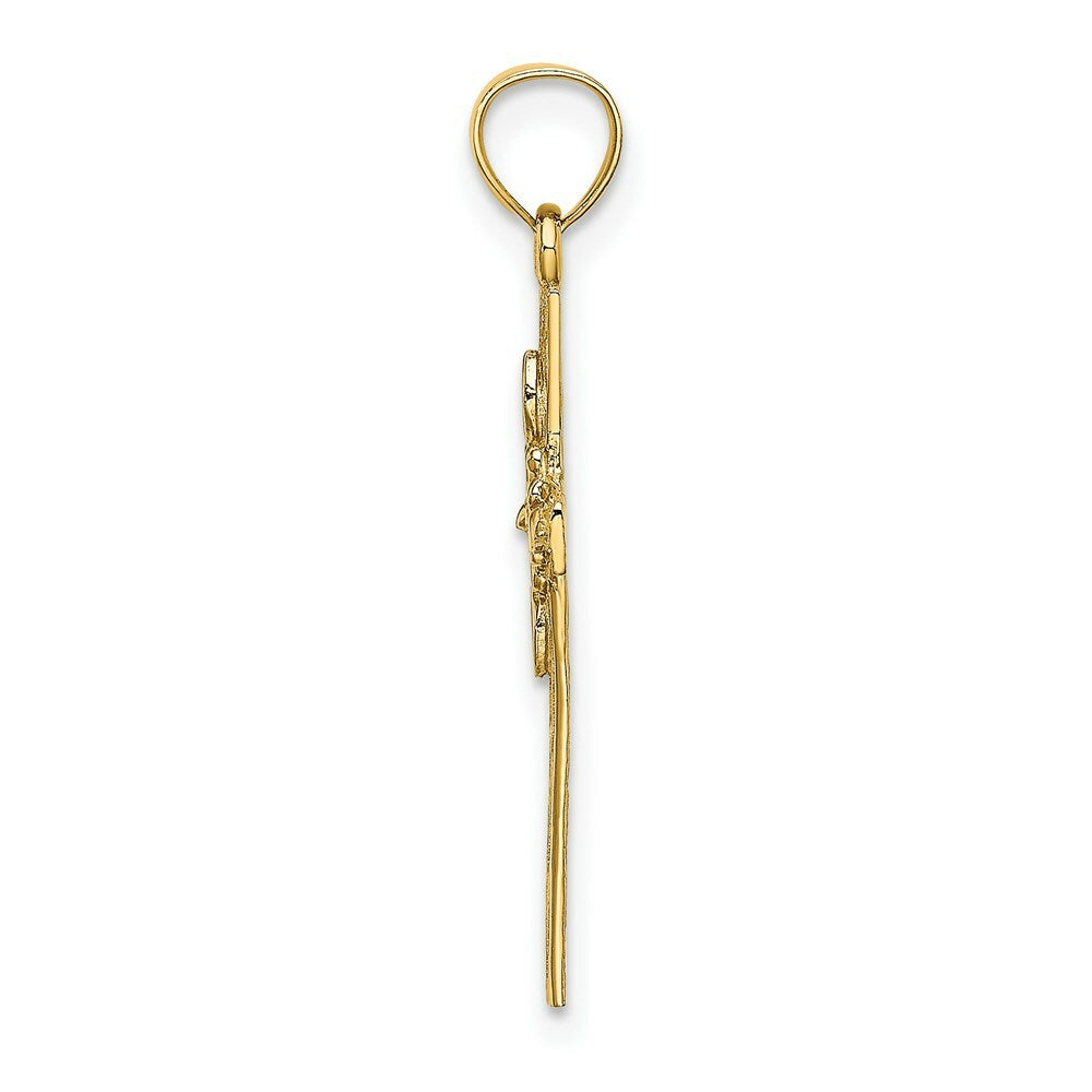 14K Yellow Gold Cross With Flower Charm Pendant