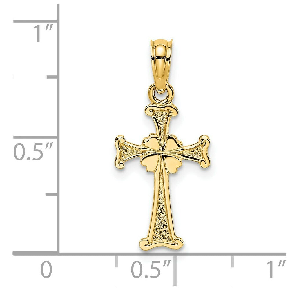 14K Yellow Gold 4-Leaf CLover Cross Charm Pendant