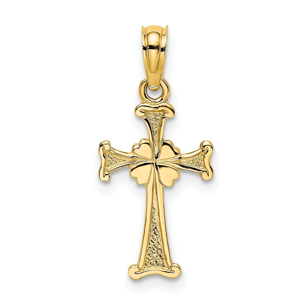 14K Yellow Gold 4-Leaf CLover Cross Charm Pendant