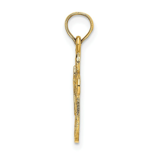 14K Yellow Gold Cut-Out Cross With Small Interior Cross Charm Pendant