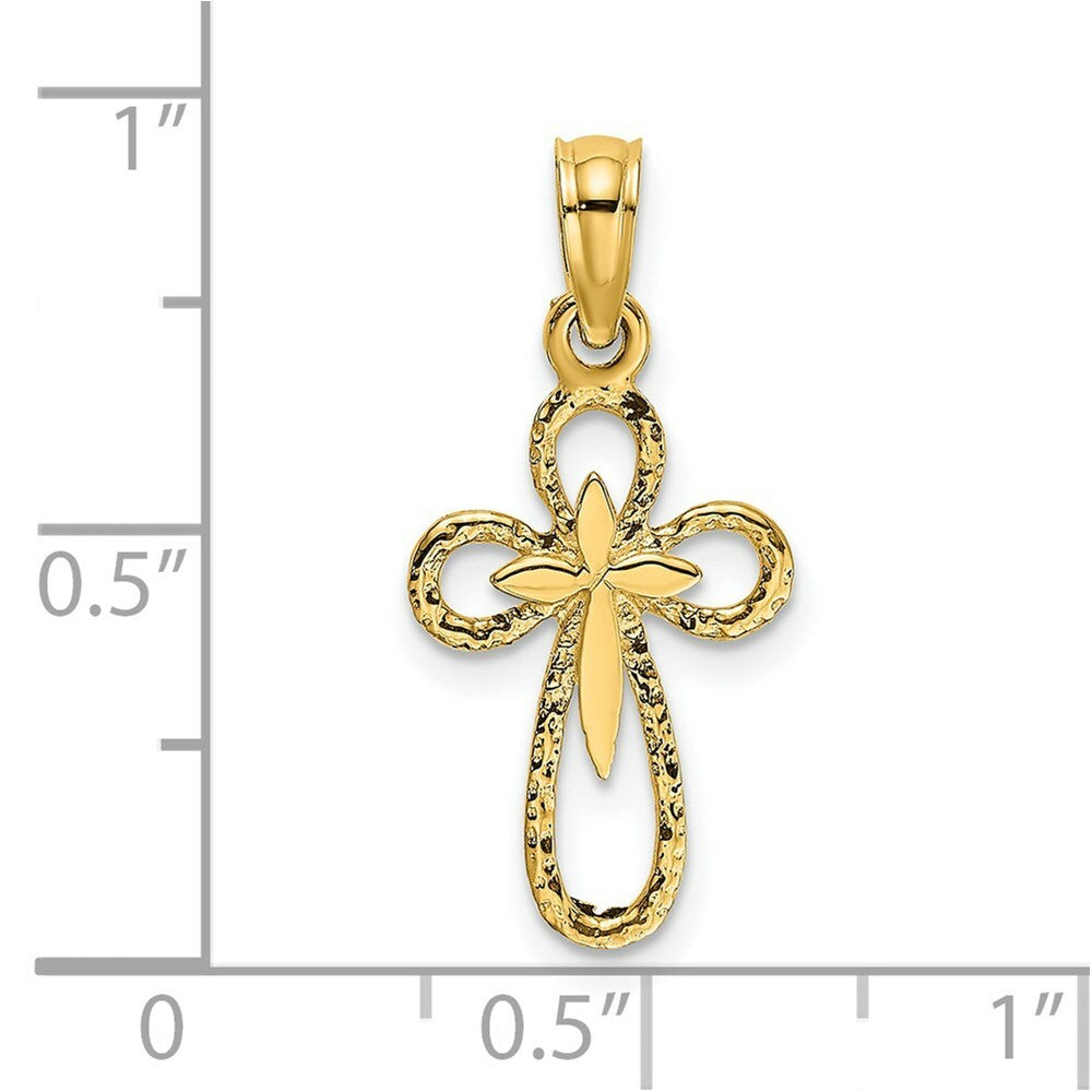 14K Yellow Gold Cut-Out Cross With Small Interior Cross Charm Pendant