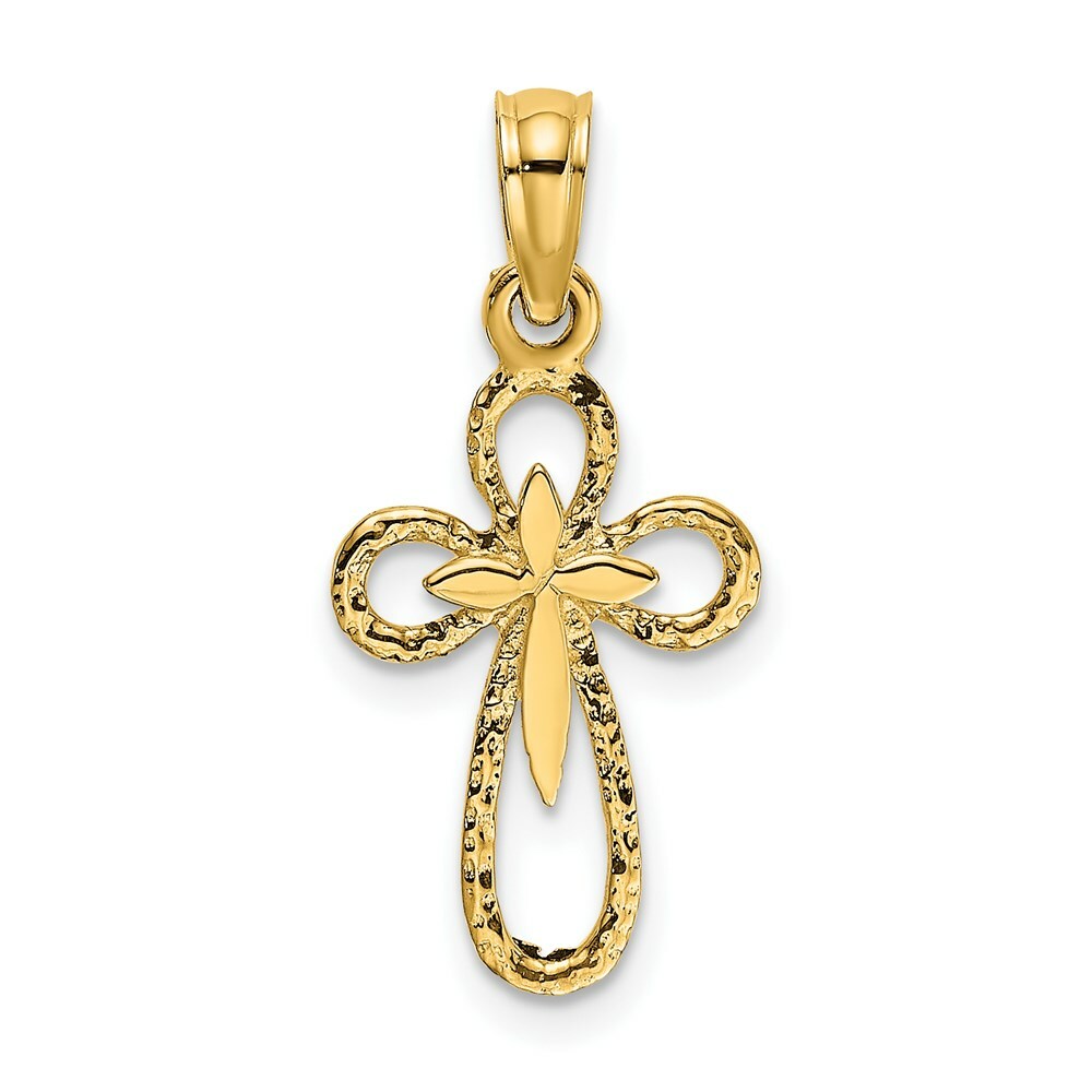 14K Yellow Gold Cut-Out Cross With Small Interior Cross Charm Pendant