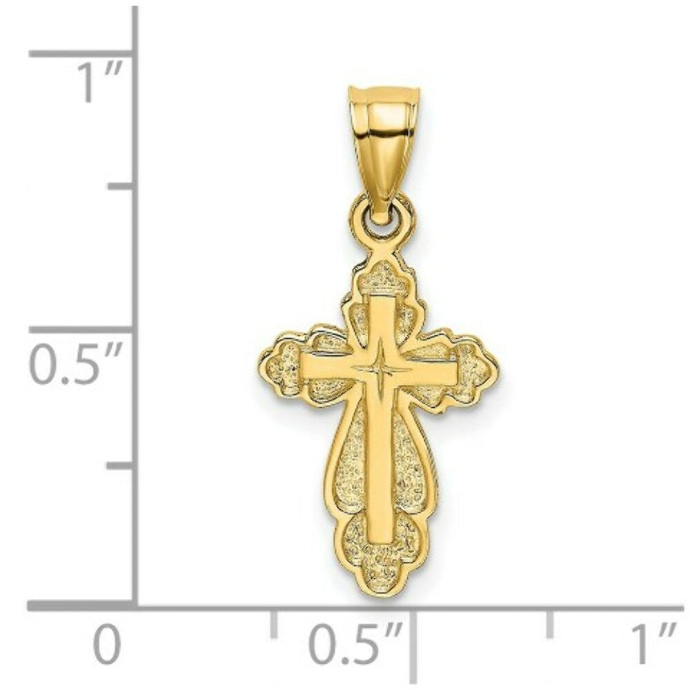 14K Yellow Gold Solid Polished and Textured Cross Charm Pendant