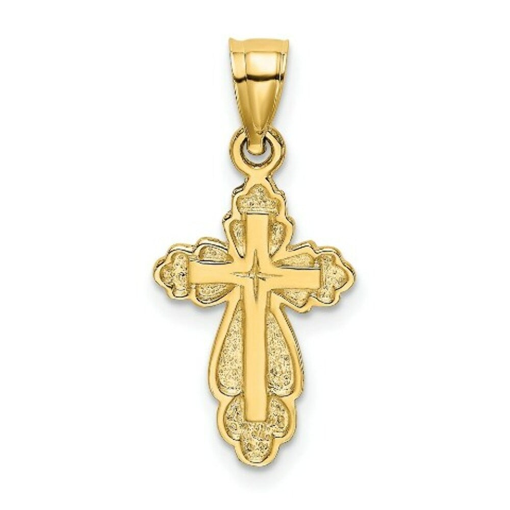 14K Yellow Gold Solid Polished and Textured Cross Charm Pendant