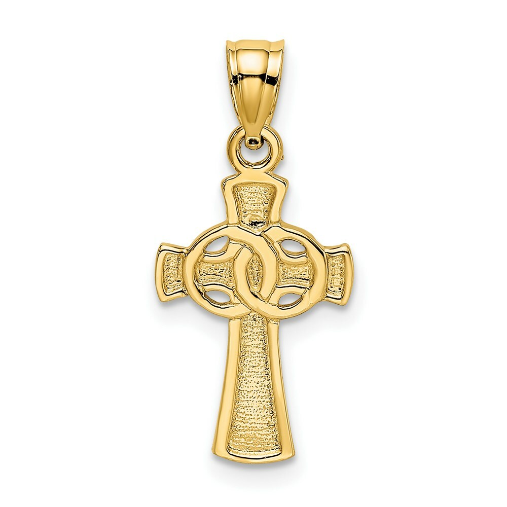 14K Yellow Gold Solid Cross With Eternity Rings Cross Charm Pendant