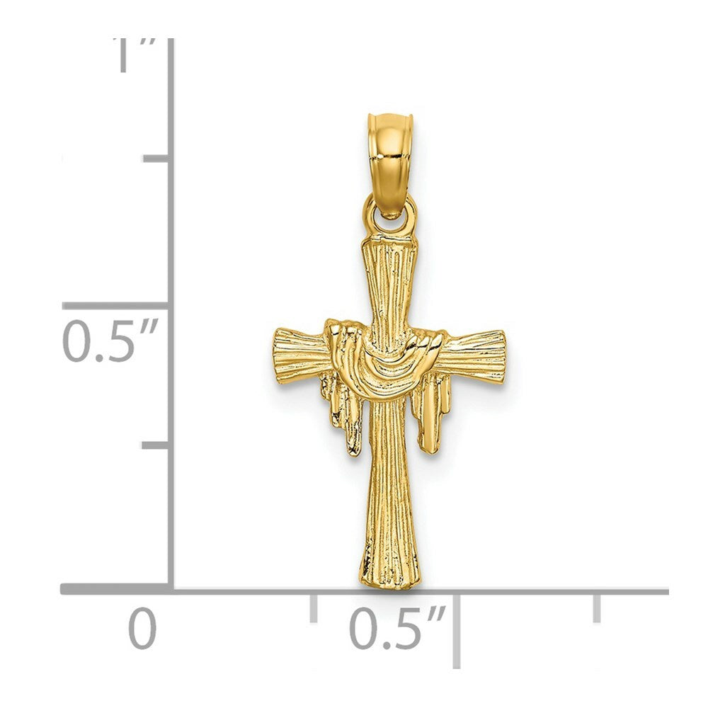 14K Yellow Gold Cross With Drape Charm Pendant