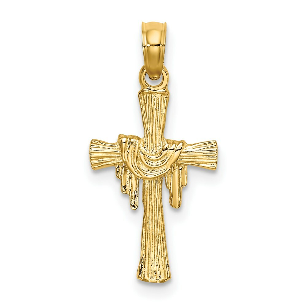 14K Yellow Gold Cross With Drape Charm Pendant