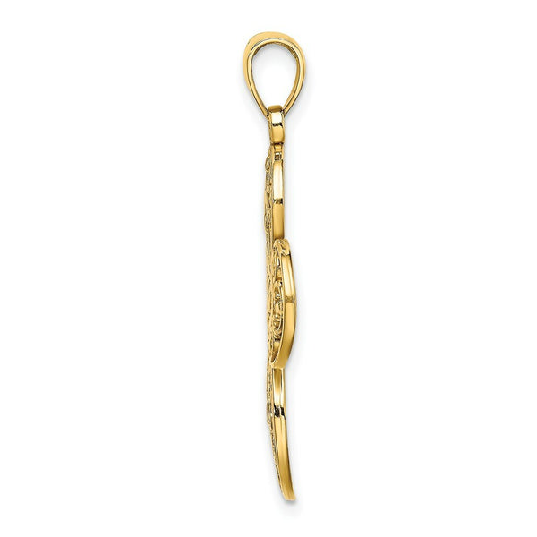 14K Yellow Gold Cut-Out With Rounded Tips Filigree Cross Charm Pendant