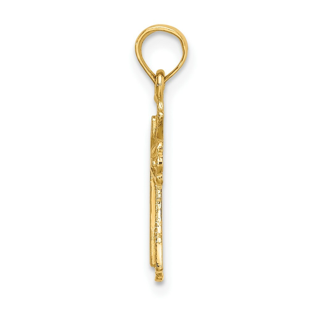 14K Yellow Gold Engraved Small Cross With X Center Charm Pendant