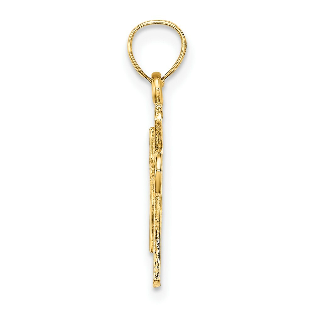 14K Yellow Gold Solid Textured Cross Charm Pendant