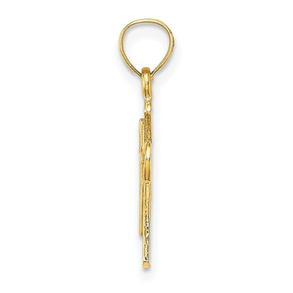 14K Yellow Gold Solid Textured Cross Charm Pendant