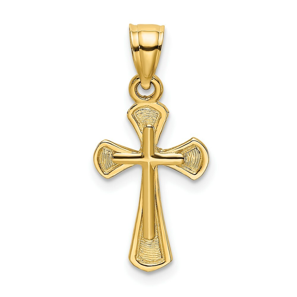 14K Yellow Gold Solid Textured Cross Charm Pendant