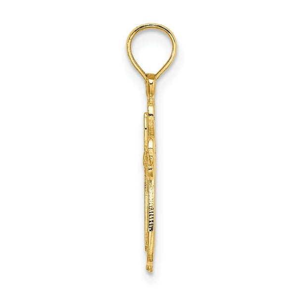 14K Yellow Gold Polished and Cut-Out Engraved Cross Charm Pendant