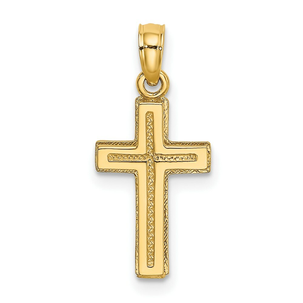 14K Yellow Gold 2-D Polished and Textured Cross Charm Pendant