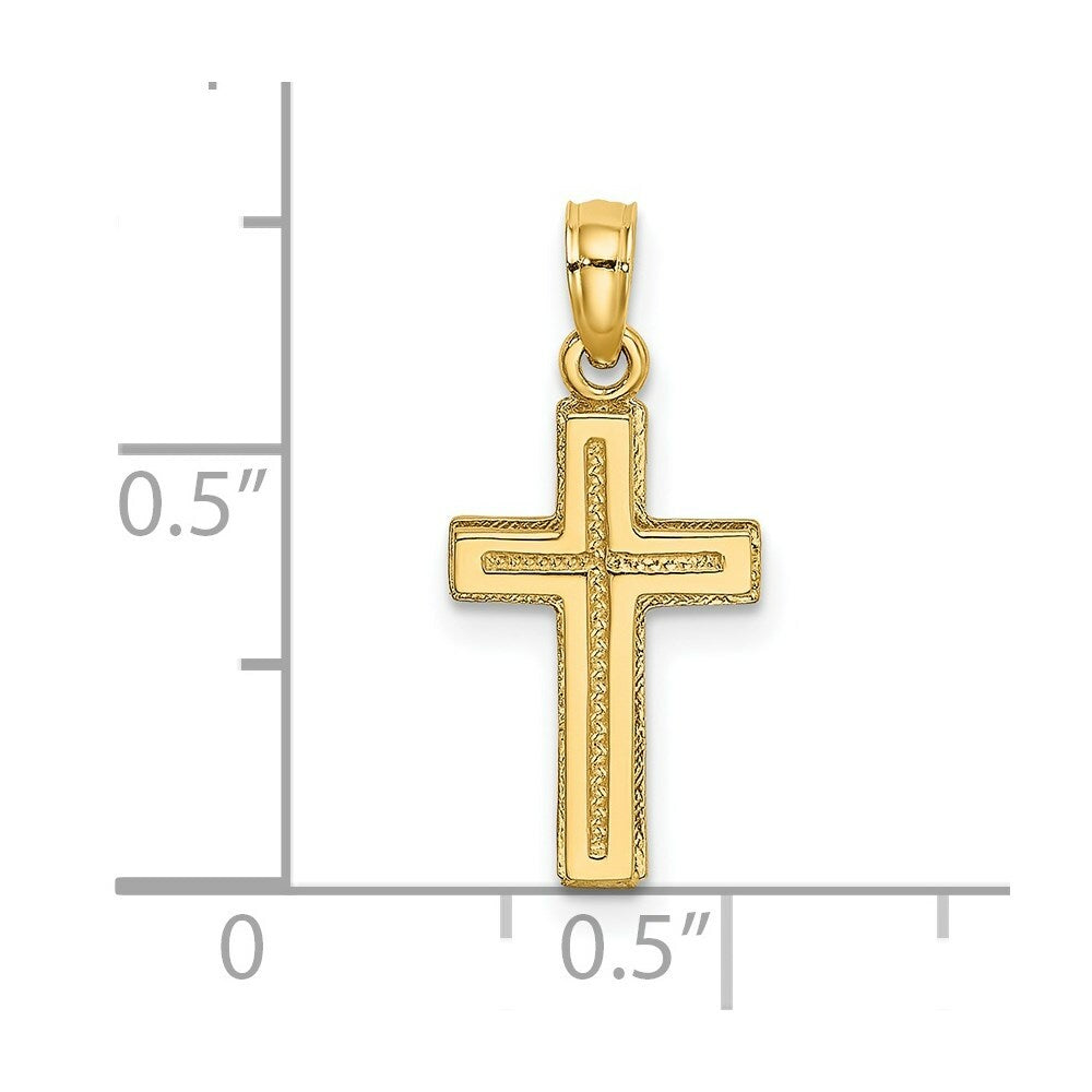 14K Yellow Gold 2-D Polished and Textured Cross Charm Pendant
