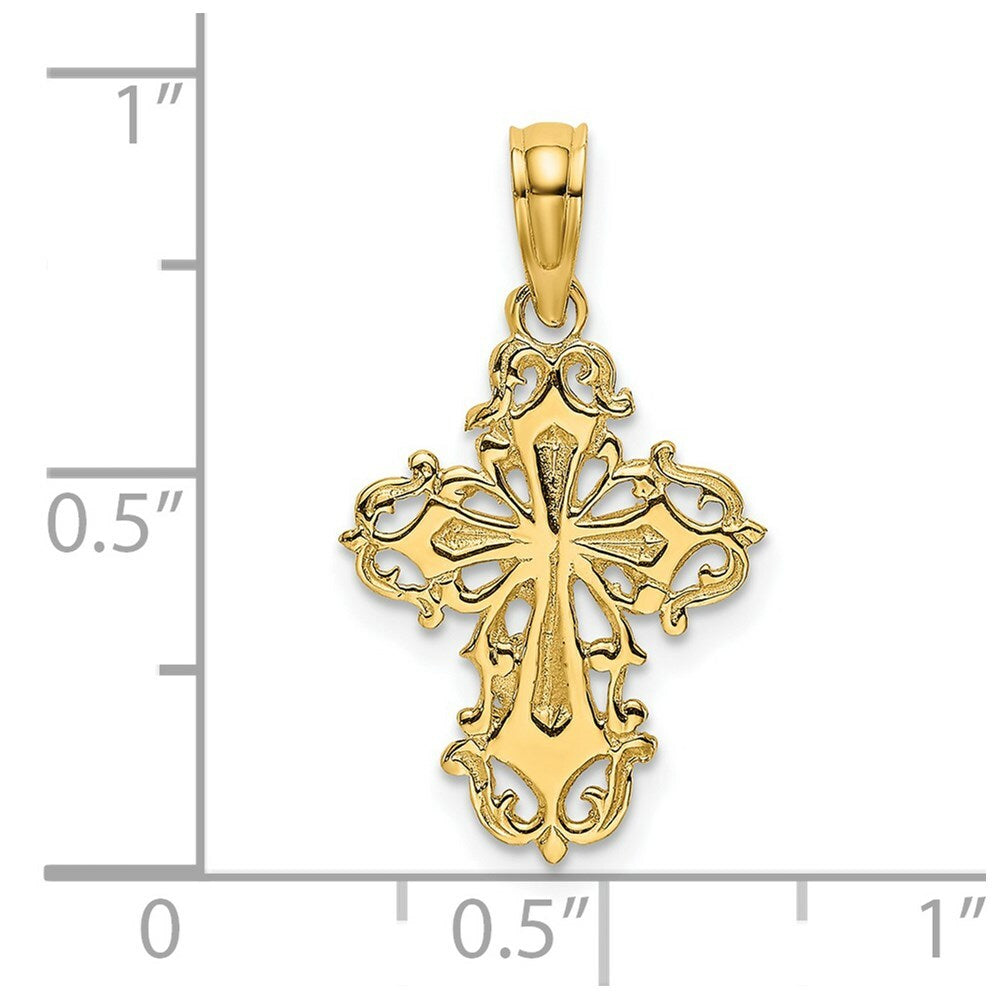 14K Yellow Gold Cut-Out Delicate Cross Charm Pendant
