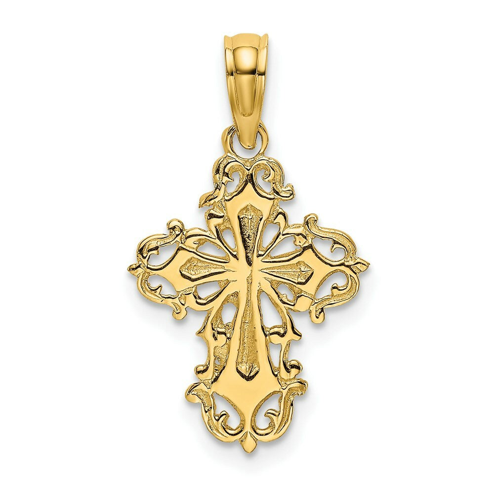 14K Yellow Gold Cut-Out Delicate Cross Charm Pendant