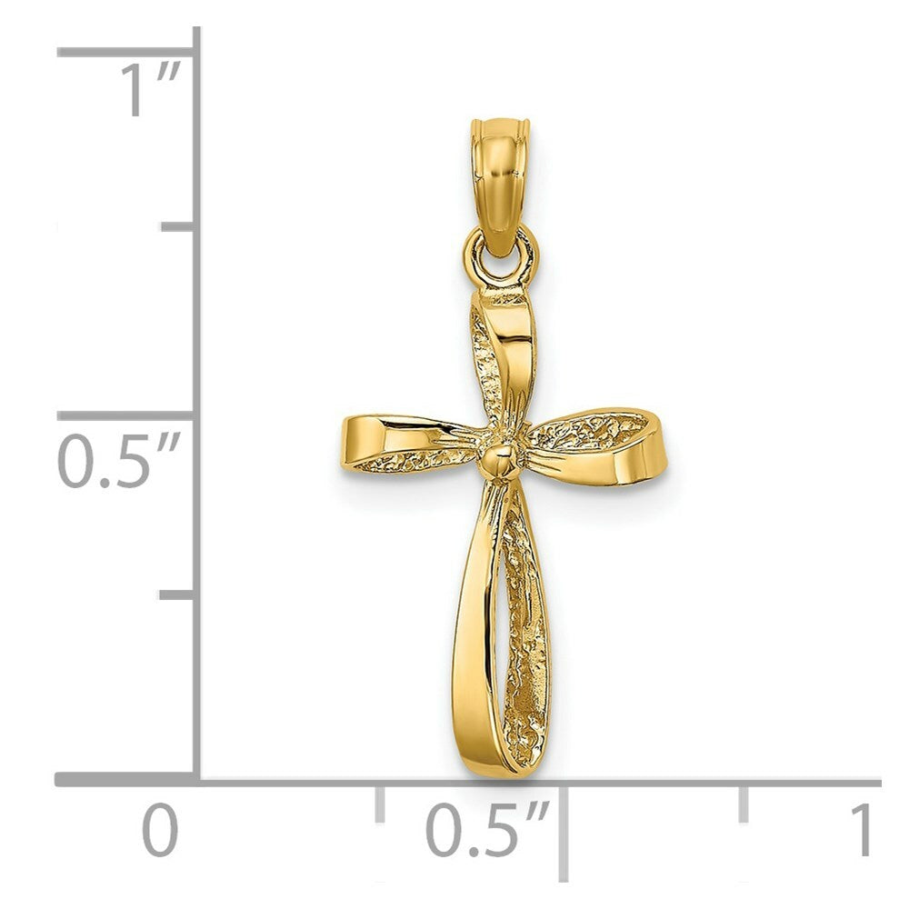 14K Yellow Gold 3-D Engraved & Polished Twisted Cross Charm Pendant