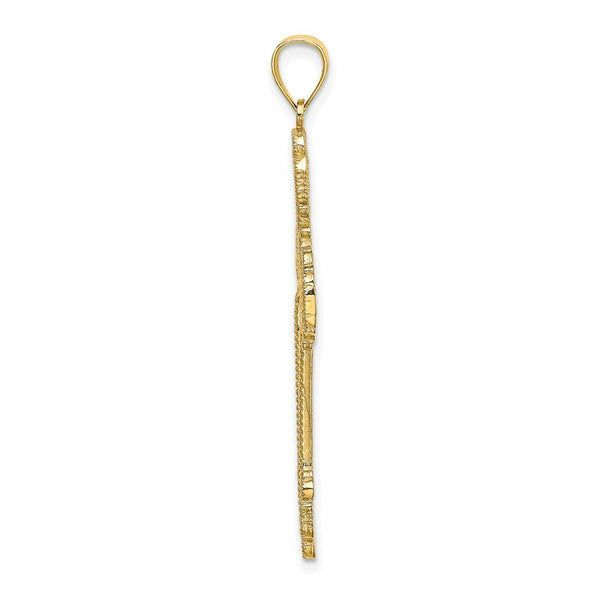14K Yellow Gold Beaded Cut-Out Cross With Swirled Design Charm Pendant