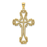 Load image into Gallery viewer, 14K Yellow Gold Beaded Cut-Out Cross With Swirled Design Charm Pendant
