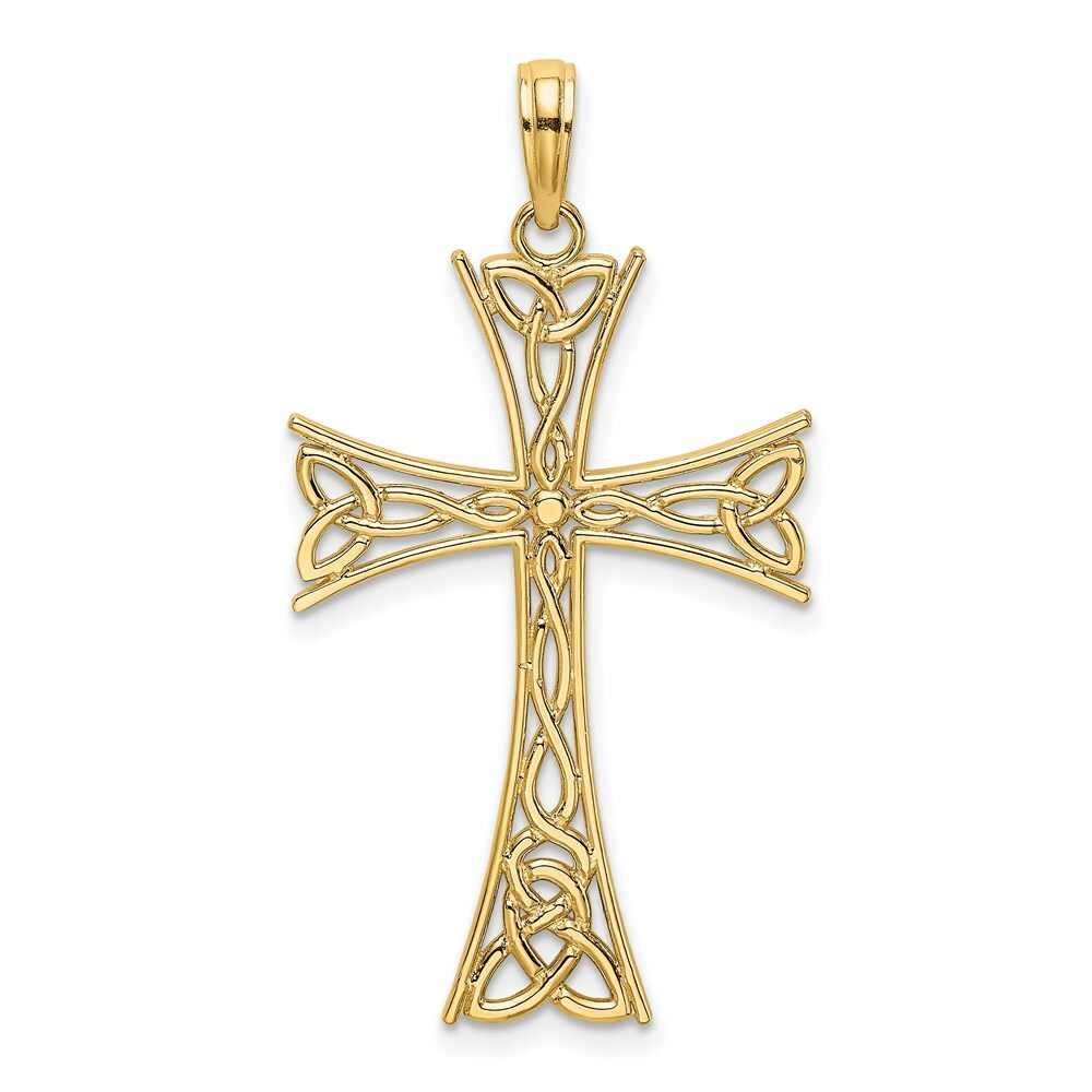 14K Yellow Gold Polished CELTIC KNOT Cross Charm Pendant