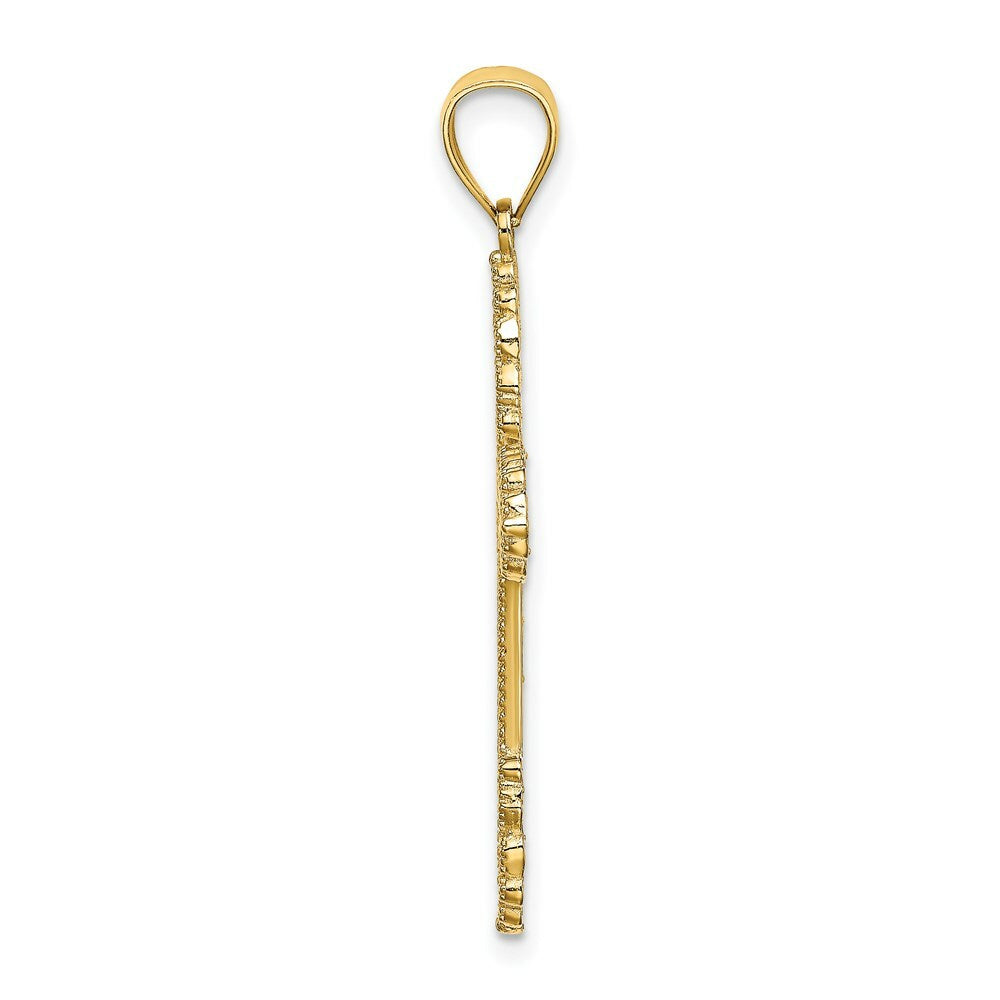 14K Yellow Gold Beaded Cross Charm Pendant