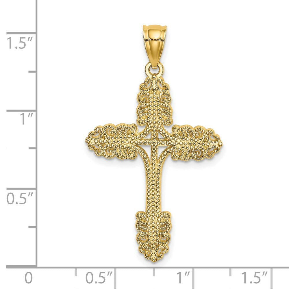 14K Yellow Gold Beaded Cross Charm Pendant