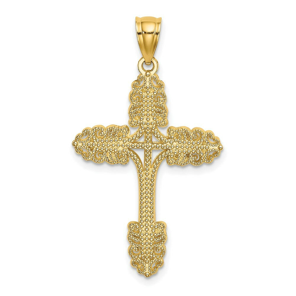 14K Yellow Gold Beaded Cross Charm Pendant