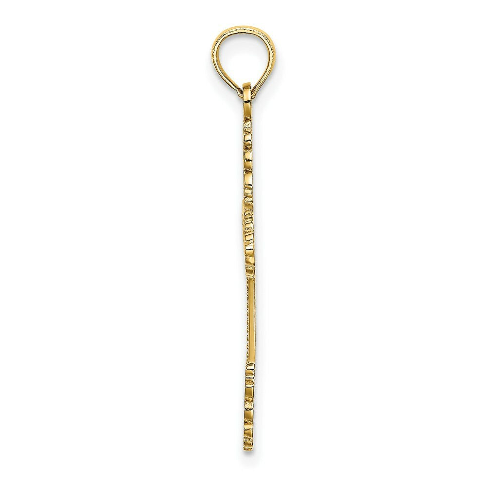 14K Yellow Gold Multi-Scalloped Tipped Cross With Heart Center Charm Pendant
