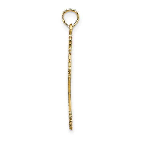 14K Yellow Gold Beaded Tip Cross With Heart Center Charm Pendant