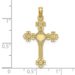 Load image into Gallery viewer, 14K Yellow Gold Beaded Tip Cross With Heart Center Charm Pendant
